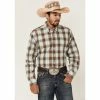Discount ✔️ Cinch Men's Brown Large Plaid Long Sleeve Button-Down Western 👚 Shirt ✔️