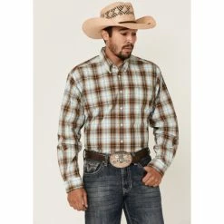 Discount ✔️ Cinch Men's Brown Large Plaid Long Sleeve Button-Down Western 👚 Shirt ✔️