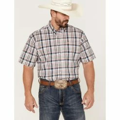 Hot Sale π₯ Cinch Men's Large White & Pink Plaid Short Sleeve Button-Down Western π Shirt π