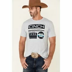 Buy 🎉 Cinch Men's Heather Light Grey Circle Logo Shor T Sleeve T-Shirt 👍