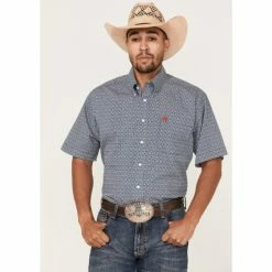Budget 🎁 Cinch Men's Check Navy Geo Print Short Sleeve Button-Down Western 👕 Shirt ⭐