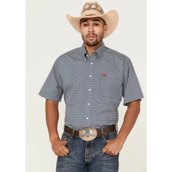 Budget π Cinch Men's Check Navy Geo Print Short Sleeve Button-Down Western π Shirt β