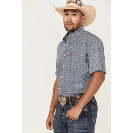 Budget π Cinch Men's Check Navy Geo Print Short Sleeve Button-Down Western π Shirt β - Image 2