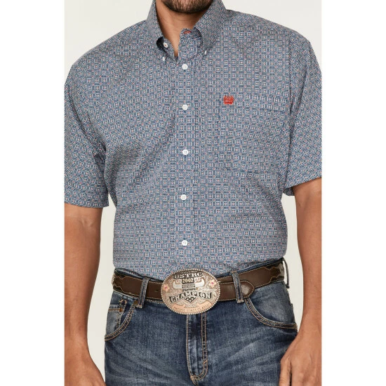 Budget π Cinch Men's Check Navy Geo Print Short Sleeve Button-Down Western π Shirt β - Image 3