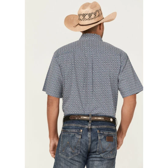Budget π Cinch Men's Check Navy Geo Print Short Sleeve Button-Down Western π Shirt β - Image 4