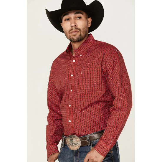Outlet β€οΈ Cinch Men's Modern Fit Red Check Geo Print Long Sleeve Button-Down Western π Shirt β - Image 2
