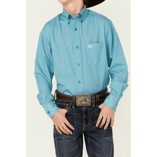 Flash Sale β¨ Cinch Boys' ArenaFlex Print Long Sleeve Button-Down π Shirt Blue π - Image 2