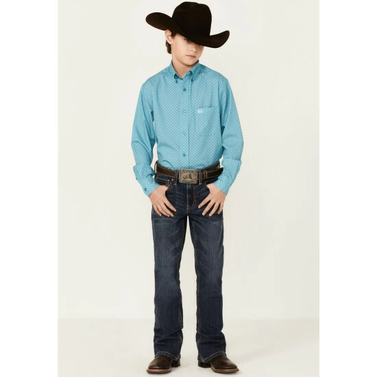 Flash Sale β¨ Cinch Boys' ArenaFlex Print Long Sleeve Button-Down π Shirt Blue π - Image 4