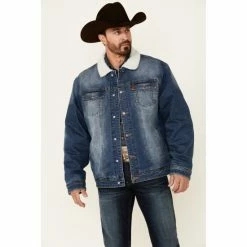 Coupon 👏 Cinch Men's Indigo Denim Sherpa Lined Snap-Front Trucker Jacket - Big Blue 🔥