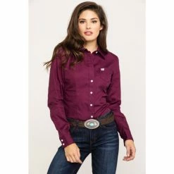 Brand new ⭐ Cinch 👩 Women's Burgundy Button Down Long Sleeve Western 👚 Shirt 😉
