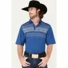 Outlet 👍 Cinch Men's Arena Flex Royal Chest Stripe Short Sleeve Polo 👕 Shirt Royal Blue 🌟