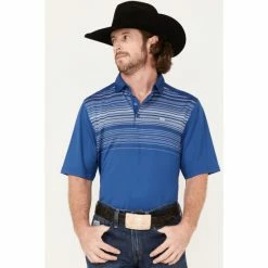 Outlet 👍 Cinch Men's Arena Flex Royal Chest Stripe Short Sleeve Polo 👕 Shirt Royal Blue 🌟