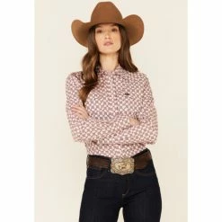 Cheapest ✨ Cinch 👩 Women's Pink Geo Print Long Sleeve Snap Western Core 👚 Shirt 🥰