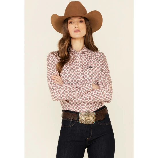 Cheapest β¨ Cinch π© Women's Pink Geo Print Long Sleeve Snap Western Core π Shirt π₯°