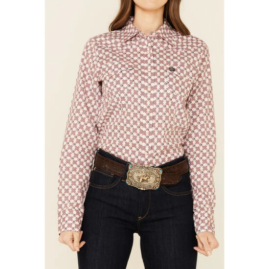 Cheapest β¨ Cinch π© Women's Pink Geo Print Long Sleeve Snap Western Core π Shirt π₯° - Image 3