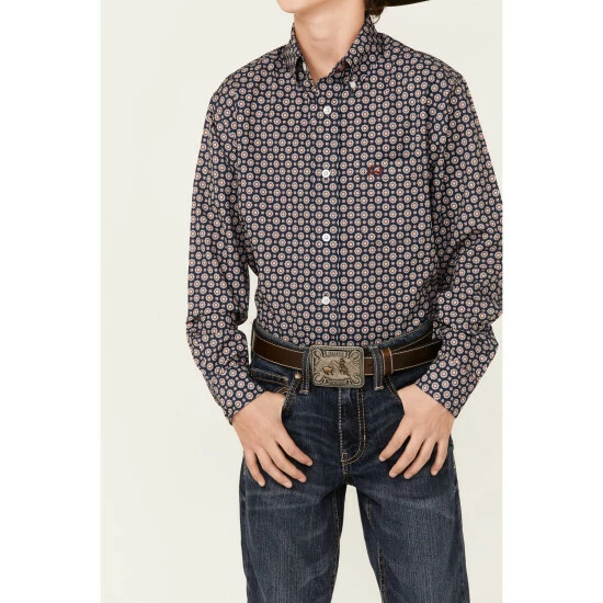 Discount π Cinch Boys' Medallion Geo Print Long Sleeve Button-Down Stretch ArenaFlex π Shirt Navy π - Image 2