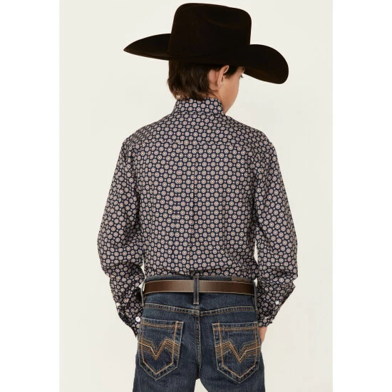 Discount π Cinch Boys' Medallion Geo Print Long Sleeve Button-Down Stretch ArenaFlex π Shirt Navy π - Image 3