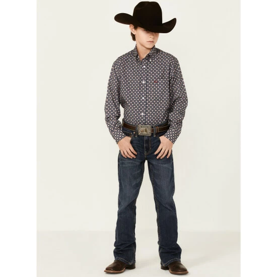 Discount π Cinch Boys' Medallion Geo Print Long Sleeve Button-Down Stretch ArenaFlex π Shirt Navy π - Image 4