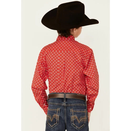 Promo π₯ Cinch Boys' Geo Print Long Sleeve Button-Down π Shirt Red π - Image 3