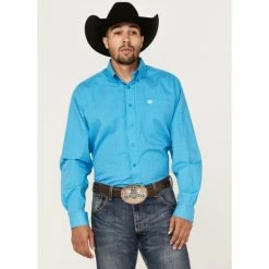 Best Pirce 👏 Cinch Men's Geo Blue Print Long Sleeve Button-Down Western 👚 Shirt 😉