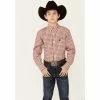 Flash Sale 🎁 Cinch Boys' Pink Plaid Long Sleeve Button-Down Western 👚 Shirt For Men 🥰