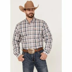 Brand new ✔️ Cinch Men's Large White & Pink Plaid Long Sleeve Button-Down Western 👕 Shirt 🔥