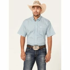 Cheap ⌛ Cinch Men's Geo Print Button Short Sleeve Western 👕 Shirt Teal 😀