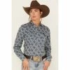 Coupon 😉 Cinch 👩 Women's Tile Print Long Sleeve Western Snap 👕 Shirt Blue 🎉