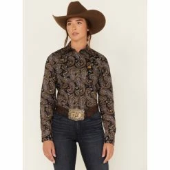 Buy 🎉 Cinch 👩 Women's Paisley Print Long Sleeve Snap Western Core 👚 Shirt Black ⭐