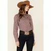 Deals 🤩 Cinch 👩 Women's Rust & Teal Geo Print Long Sleeve Button-Down Western Core 👚 Shirt Rust Copper 🌟
