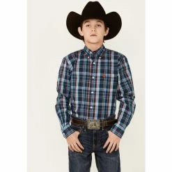 Brand new π Cinch Boys' Plaid Print Long Sleeve Button-Down π Shirt Navy π