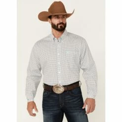 Best Sale ❤️ Cinch Men's White Stretch Geo Print Long Sleeve Button-Down Western 👚 Shirt 🛒