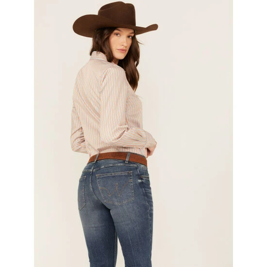 Coupon π Cinch π© Women's Stripe Print Long Sleeve Button-Down Western π Shirt Coral π - Image 4