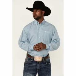 Best deal 💯 Cinch Men's Teal All-Over Print Long Sleeve Button-Down Western 👚 Shirt ⭐