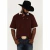 Deals 🧨 Cinch Men's Arena Flex Solid Burgundy Ringer Short Sleeve Polo 👚 Shirt 🔥