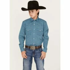 Best reviews of 😉 Cinch Boys' Geo Print Long Sleeve Western Snap 👚 Shirt Blue 😉