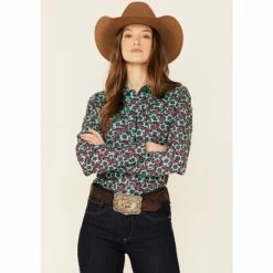 Best deal 💯 Cinch 👩 Women's Turquoise Geo Paisley Print Long Sleeve Snap Western Core 👕 Shirt 🎉