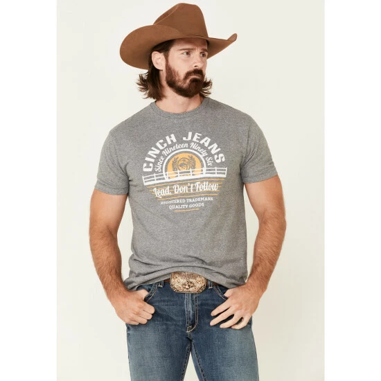 Coupon π Cinch Men's Grey Lead Don't Follow Circle Graphic Short Sleeve T-Shirt βοΈ