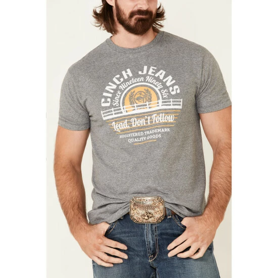 Coupon π Cinch Men's Grey Lead Don't Follow Circle Graphic Short Sleeve T-Shirt βοΈ - Image 3