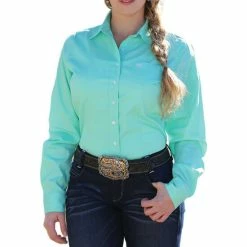 New 👍 Cinch 👩 Women's Solid Green Button Down Western 👕 Shirt 🔥