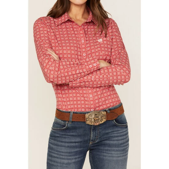 Top 10 π― Cinch π© Women's Geo Print Long Sleeve Button-Down Stretch ArenaFlex π Shirt Red π - Image 3