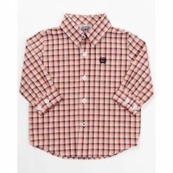 Outlet π Cinch Infant-Boys' Plaid Print Long Sleeve Button-Down π Shirt Pink π₯
