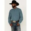Cheapest 🤩 Cinch Men's Modern Fit Teal Medallion Geo Print Long Sleeve Button-Down Western 👚 Shirt 💯