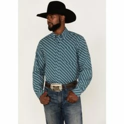Cheapest 🤩 Cinch Men's Modern Fit Teal Medallion Geo Print Long Sleeve Button-Down Western 👚 Shirt 💯