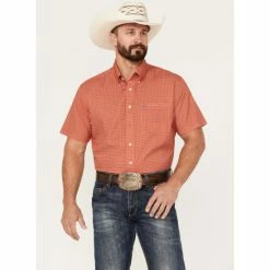 Buy 🛒 Cinch Men's Arena Flex Red Geo Print Short Sleeve Button-Down Western 👕 Shirt 😀
