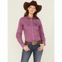 Wholesale ⭐ Cinch 👩 Women's Geo Print Long Sleeve Snap Western 👕 Shirt Pink ❤️