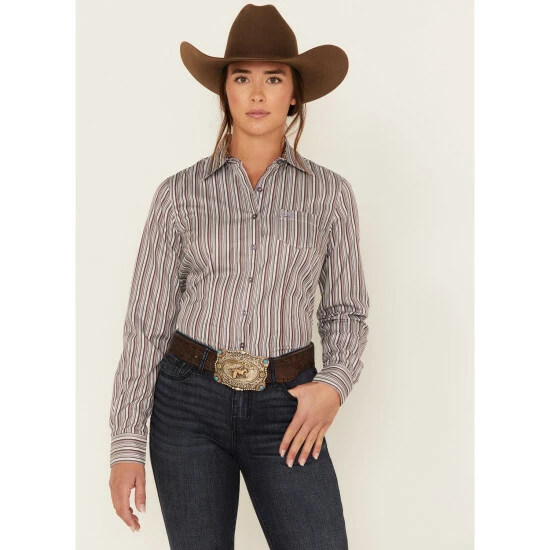 Deals β Cinch π© Women's Striped Long Sleeve Button-Down Western Core π Shirt Burgundy β¨