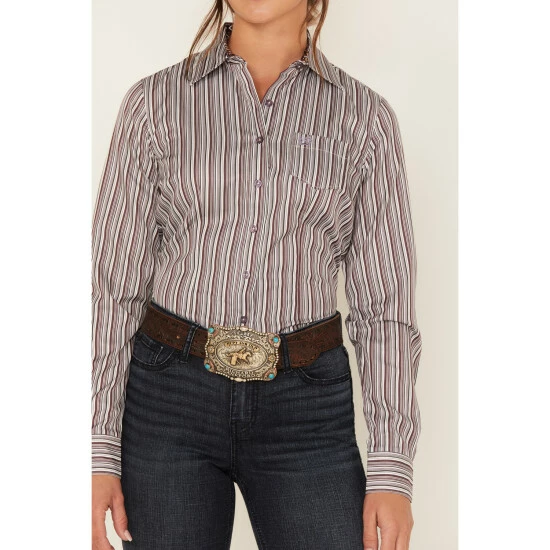 Deals β Cinch π© Women's Striped Long Sleeve Button-Down Western Core π Shirt Burgundy β¨ - Image 3