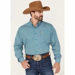 Promo 😍 Cinch Men's Square Geo Print Button-Down Western 👚 Shirt Blue 👏