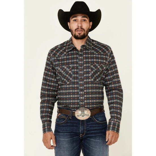 New π Cinch Men's Modern Fit Navy Large Geo Print Long Sleeve Western π Shirt π